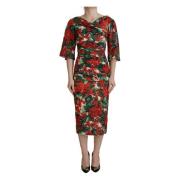 Multicolor Geranium Zijden Sheath Midi Jurk Dolce & Gabbana , Multicol...