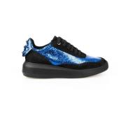 Vetersneakers met ronde neus en metallic glans Geox , Black , Dames