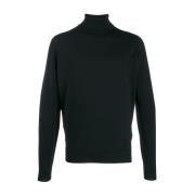 Zwarte wollen trui met hoge kraag John Smedley , Black , Heren