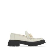 Witte Gancini-Plaque Leren Loafers Salvatore Ferragamo , White , Dames