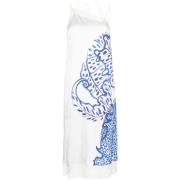 Bloemenprint Zijden Midi Jurk Salvatore Ferragamo , Blue , Dames