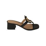 Zwarte Leren Vierkante Neus Sandaal Unisa , Black , Dames