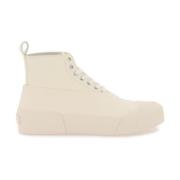 Leren High-Top Sneakers met Suede Paneel Jil Sander , White , Dames