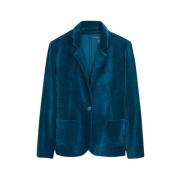 Zachte Gebreide Velveteen Jas met Parelknoop Majestic Filatures , Blue...