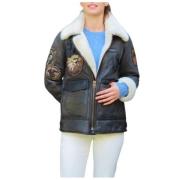 Gelooid Leren Blouson met Nepbont Voering Aeronautica Militare , Brown...