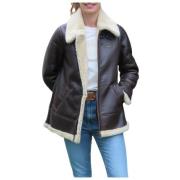 Shearling Leren Jas met Bontvoering Aeronautica Militare , Brown , Dam...