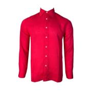 Framboos Linnen Casual Shirt 120% Lino , Red , Heren