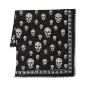 Zwart Skull-print Wollen Sjaal Alexander McQueen , Black , Dames