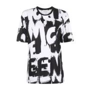 Grafisch Bedrukt Wit T-Shirt Alexander McQueen , Black , Dames