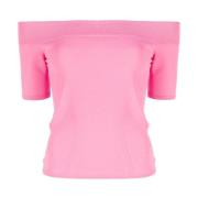 Roze Off-Shoulder Geribbelde Top Alexander McQueen , Pink , Dames