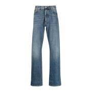 Stonewashed Denim Jeans met omslag Alexander McQueen , Blue , Heren