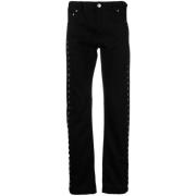 Slim-Fit Zwarte Jeans met Metalen Oogjes Detail Alexander McQueen , Bl...