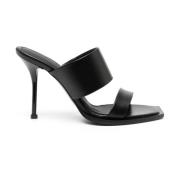 Zwarte Leren Hakken Muiltjes Alexander McQueen , Black , Dames