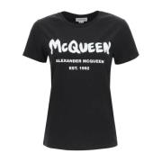 Katoenen Logo T-Shirt Alexander McQueen , Black , Dames