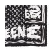 Zwarte Sjaal met Grafische Print en Logo Alexander McQueen , Black , H...