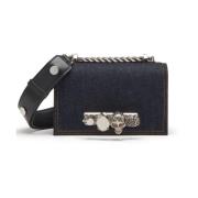 Denim Mini Juwelen Tas met Vier Ring Handvat Alexander McQueen , Blue ...