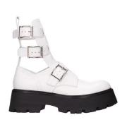 Leren Enkellaarzen met Verstelbare Gesp Alexander McQueen , White , Da...