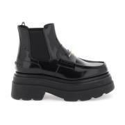 Gepolijste Leren Plateau Enkellaarzen Alexander Wang , Black , Dames