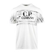 Wit T-shirt met ronde hals en contrastlogo C.p. Company , White , Here...