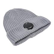 Grijze Geribbelde Gebreide Beanie met C.p. Company Lens C.p. Company ,...