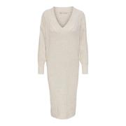 Tessa Midi V Jurk - Pumice Stone/W. Melange Only , Beige , Dames