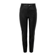 Zwarte Nep Leren Broek: Rechte Pasvorm, Enkel Lengte Only , Black , Da...