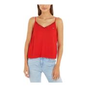 Rode Kant Kraag Tank Top Tommy Jeans , Red , Dames