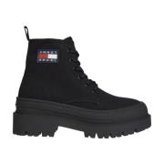 Zwarte Veterschoenen voor Vrouwen Tommy Jeans , Black , Dames