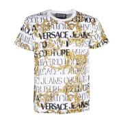 Barok Logo Print T-Shirt voor Heren Versace Jeans Couture , White , He...