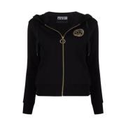 Zwarte katoenen hoodie met gouden logo Versace Jeans Couture , Black ,...