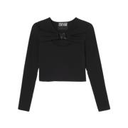 Zwarte crop top met lange mouwen Versace Jeans Couture , Black , Dames