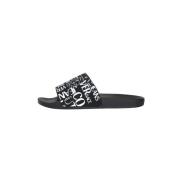 Zwarte rubberen sliders voor heren Versace Jeans Couture , Black , Her...