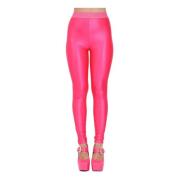 Glanzende Logo Jacquard Leggings Versace Jeans Couture , Pink , Dames