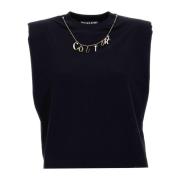 Stijlvolle Mouwloze Top met Iconisch Logo Versace Jeans Couture , Blac...