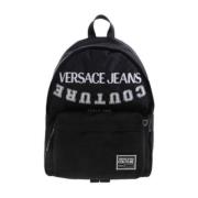 Grote Zwarte Herenrugzak met Geborduurd Contrastlogo Versace Jeans Cou...