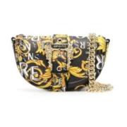 Zwarte Barok Print Schoudertas met Logo Gesp Versace Jeans Couture , M...