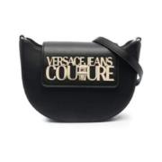 Zwarte Schoudertas met Gouden Logo Versace Jeans Couture , Black , Dam...