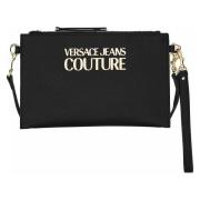 Logo Lock Saffiano PU Clutch Versace Jeans Couture , Black , Dames