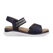 Stijlvolle Blauwe Leren Platte Sandalen Rieker , Blue , Dames