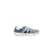 Glitter Blauwe Sneakers met Decoratieve Motieven Premiata , Blue , Dam...