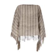 Verticaal Gestreepte Franje Linnen Poncho Brunello Cucinelli , Beige ,...