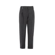 Retro Wool Straight Broeken Brunello Cucinelli , Gray , Dames