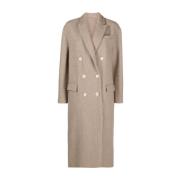 Beige Kasjmier Dubbelrijige Jas Brunello Cucinelli , Beige , Dames