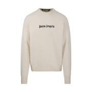 Wit Zwart Klassiek Logo Sweater Palm Angels , Beige , Heren