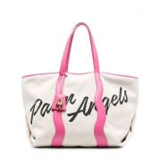 Canvas Tote Bag met Leren Afwerkingen Palm Angels , White , Dames