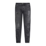 Jeans met logo patches Palm Angels , Gray , Heren
