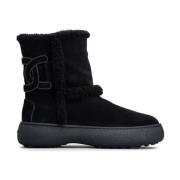 Winter Lederlaarzen met Shearling Bies Tod's , Black , Dames