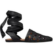 Platte Leren Sandalen Tory Burch , Black , Dames