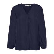 Marineblauwe Blouse met V-hals en Lange Mouwen InWear , Blue , Dames