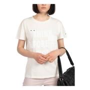 T-Shirt met Ronde Hals en Koffieprint Patrizia Pepe , White , Dames